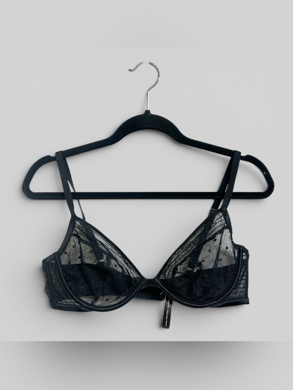 Victoria’s Secret Black Lace Demi Bra Size 36C Sheer Underwire Adjustable Straps
